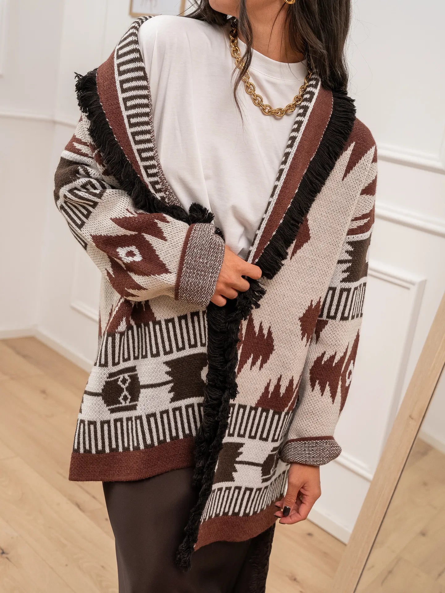 Cardigan alanui mogano, panna e moro Vicolo –