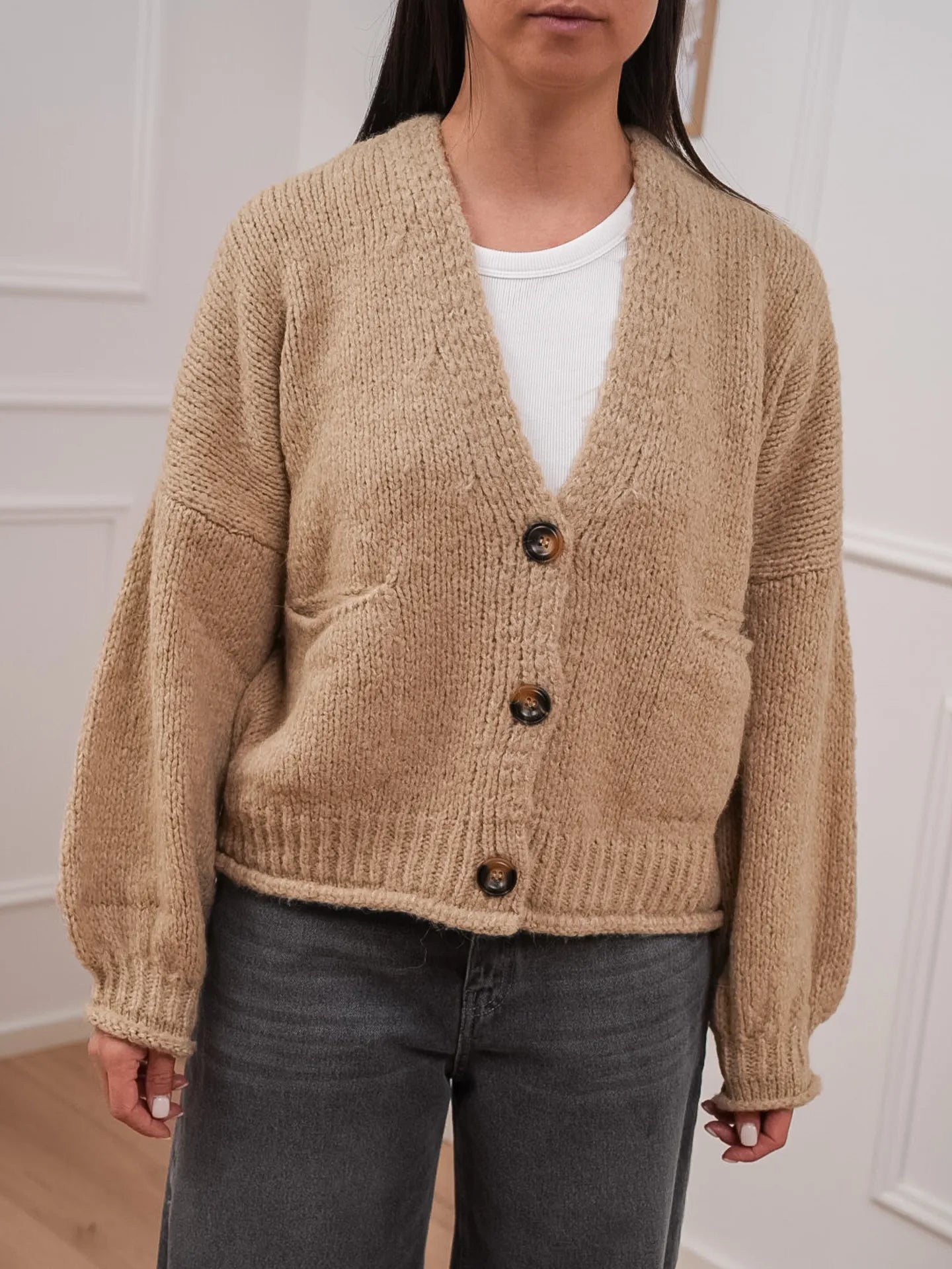 CARDIGAN ARAN IN 100% LANA MERINO SUPERSOFT CON BOTTONI TAGLIA S COLORE CORDA