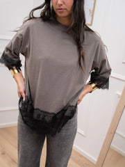 T shirt fango finiture in pizzo nero - HaveOne