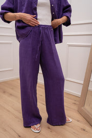 Pantaloni Natural viola 100% lino - Dixie