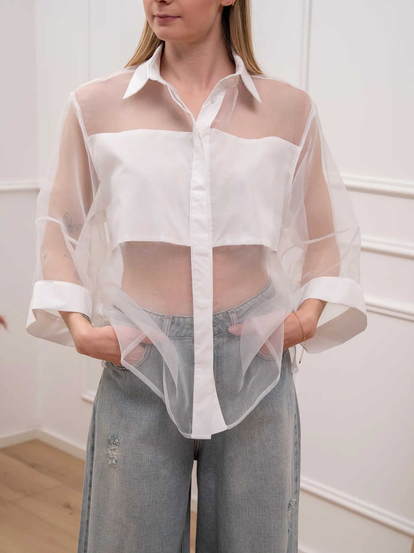 Maxi camicia in organza bianca - Dixie