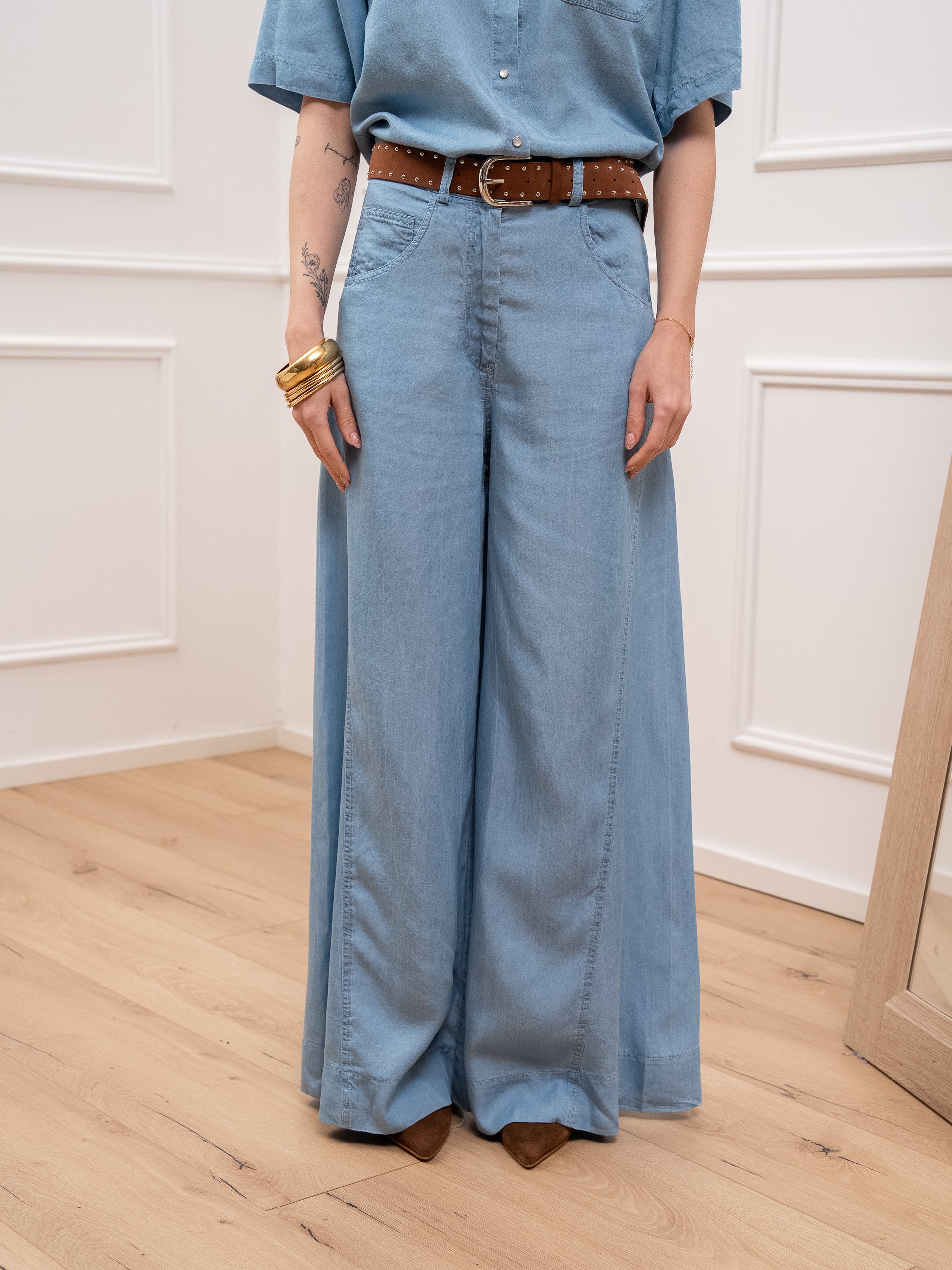 Pantaloni denim in lyocell con cintura - HaveOne
