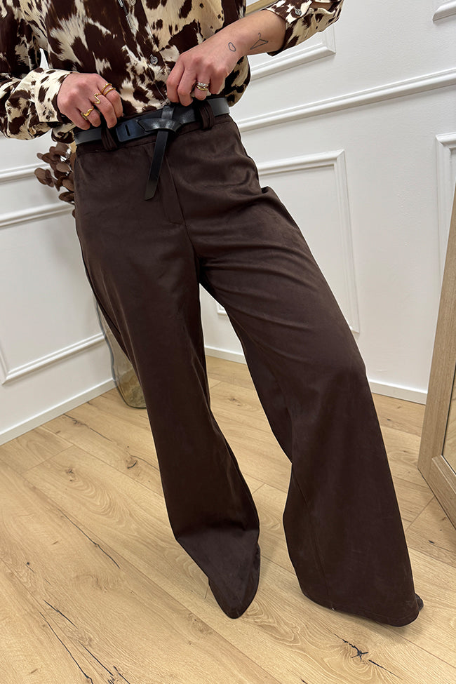 Pantaloni scamosciati moro con cintura - HaveOne