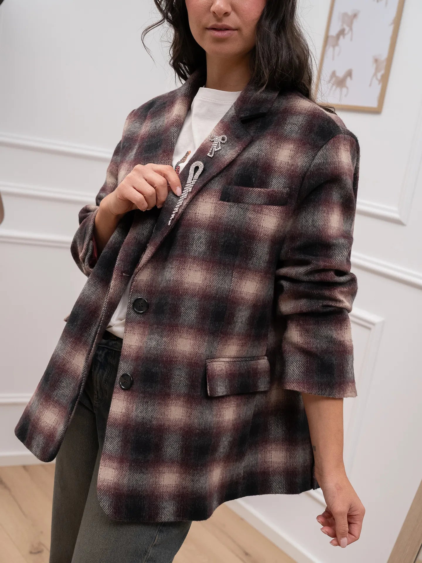 Giacca check in panno bordeaux - Dixie