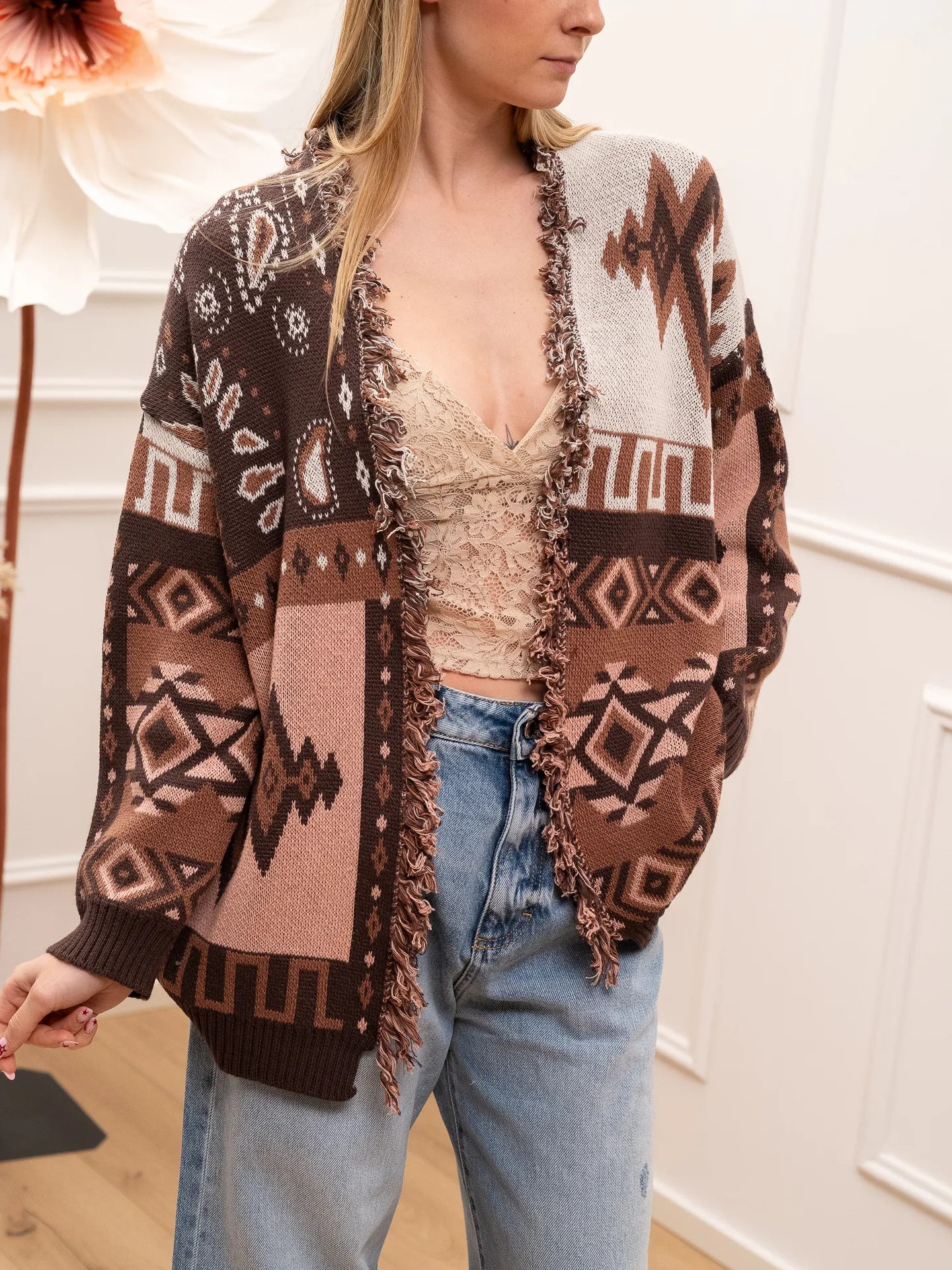 Cardigan patchwork moro, phard e rosa sfrangiato - HaveOne