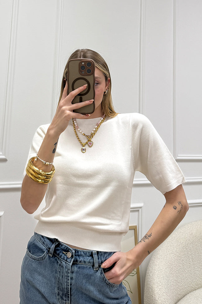 Maglia girocollo panna a mezza manica - Kontatto