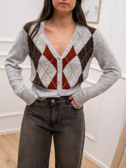 Cardigan rombi slim fit perla, moro, tegola e cammello - HaveOne