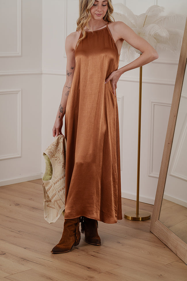 Vestito trapezio terra in viscosa zigrinata - HaveOne