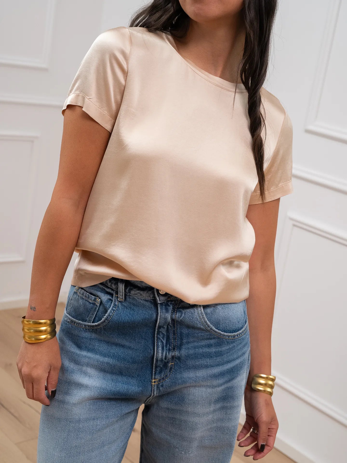 T shirt girocollo crema in viscosa - Vicolo