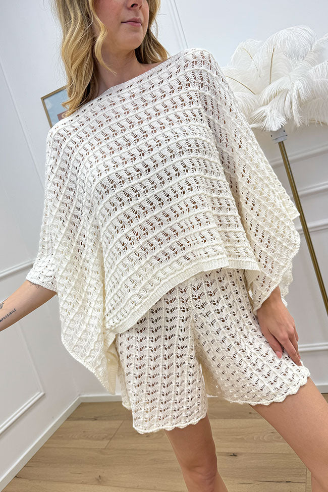 Maglia cappa crochet punzonato bianca - HaveOne