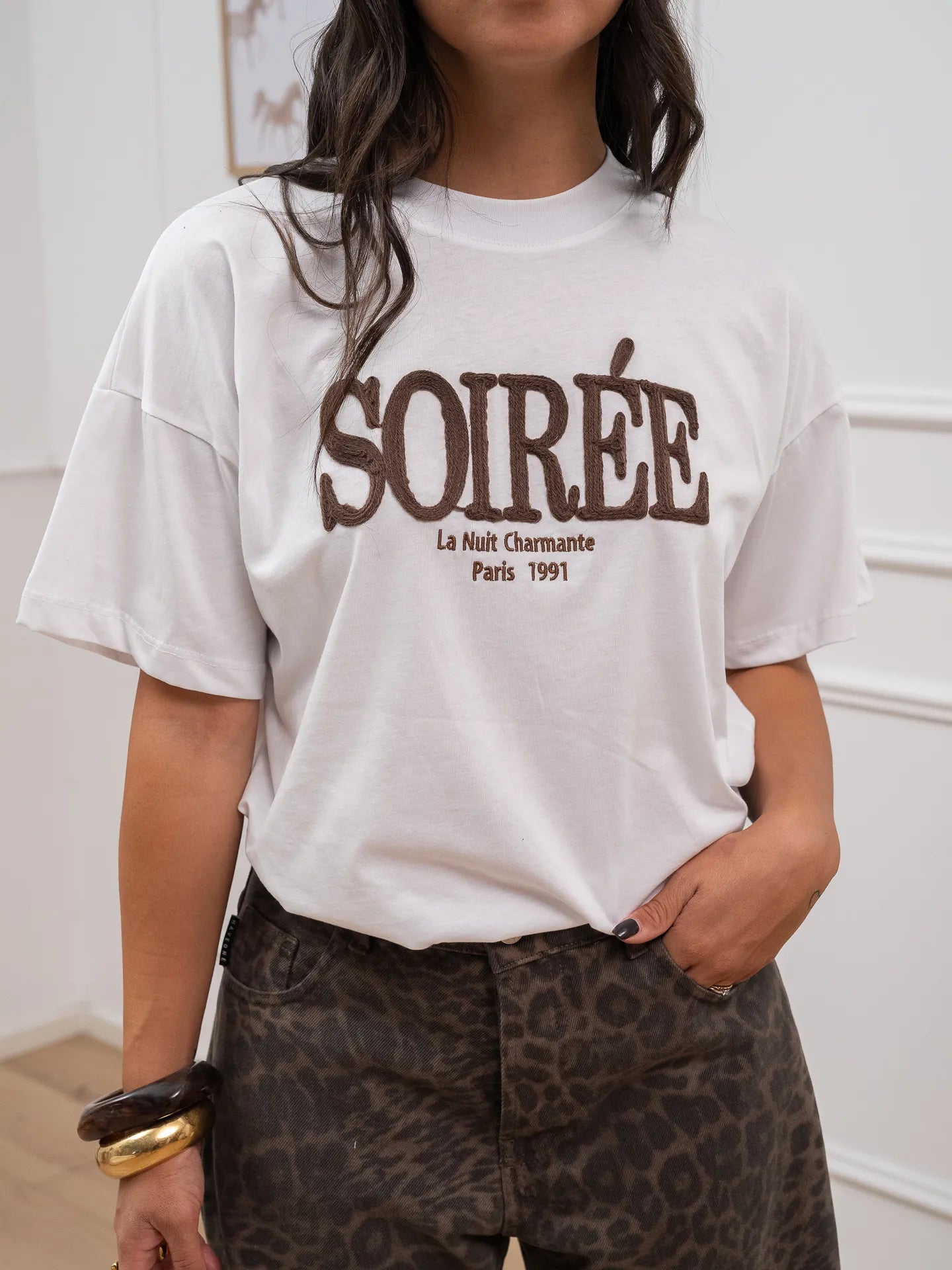 T shirt "Soirèè" ricamata moka - Vicolo