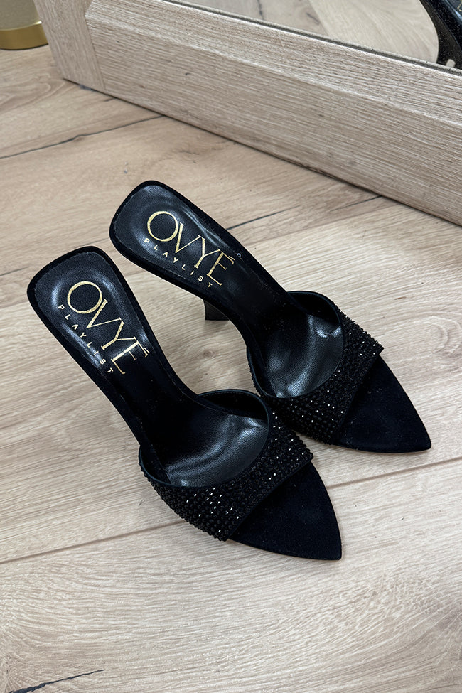Sandali a punta neri con strass - Ovyè