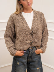 Cardigan Moulinè con alamari misto lana - HaveOne