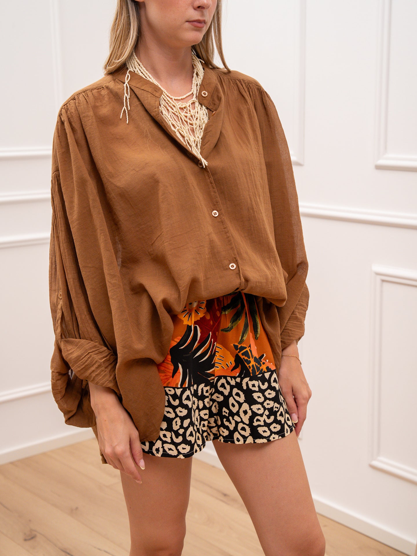 Camicia Corean nutella in mussola - Vicolo