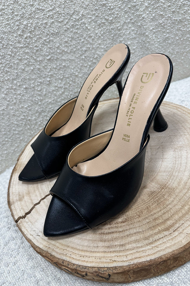 Sandali sabot neri in pelle - Divine Follie
