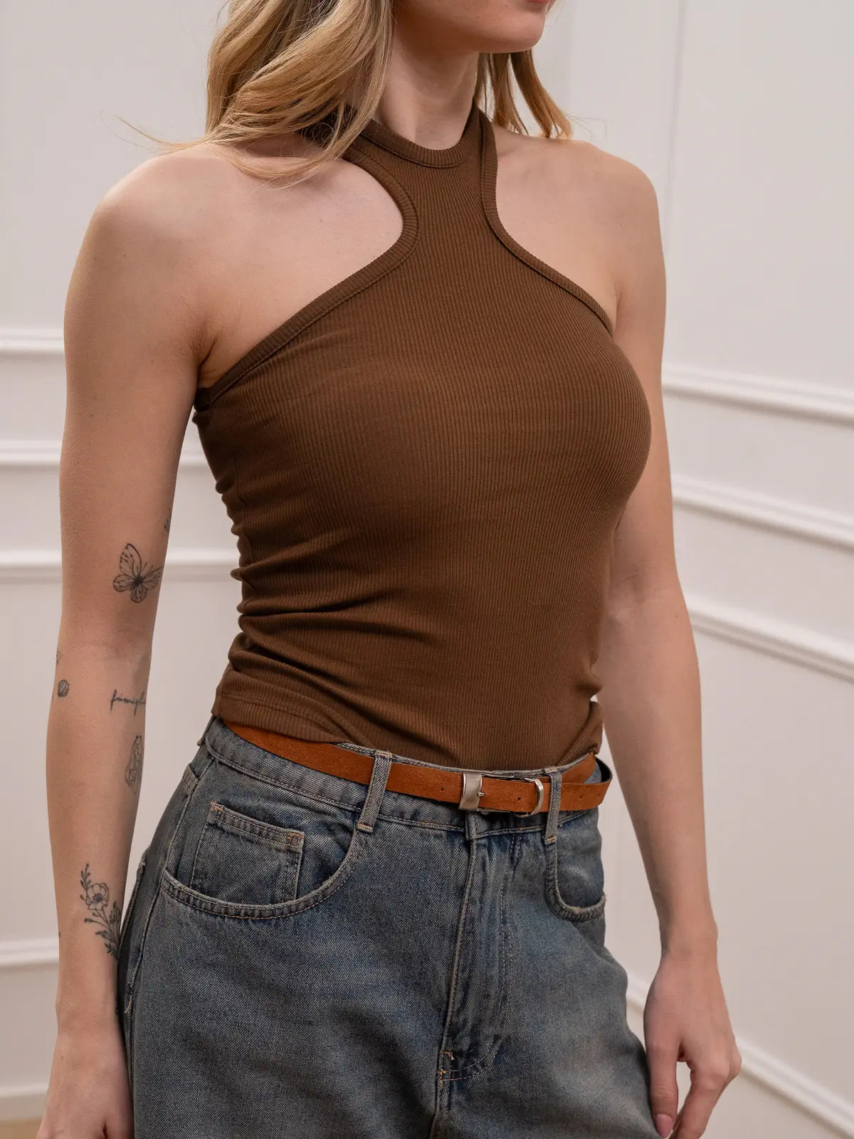 Canotta maxi america cognac a costine - Vicolo