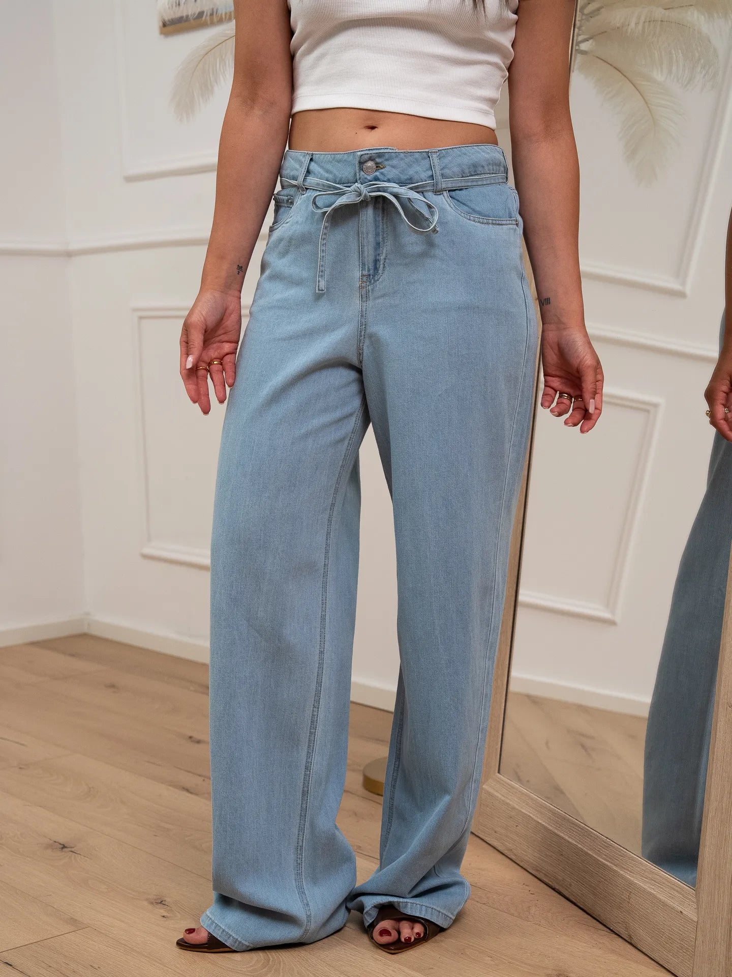 Jeans denim chiaro con cinturina misto lino - JJXX