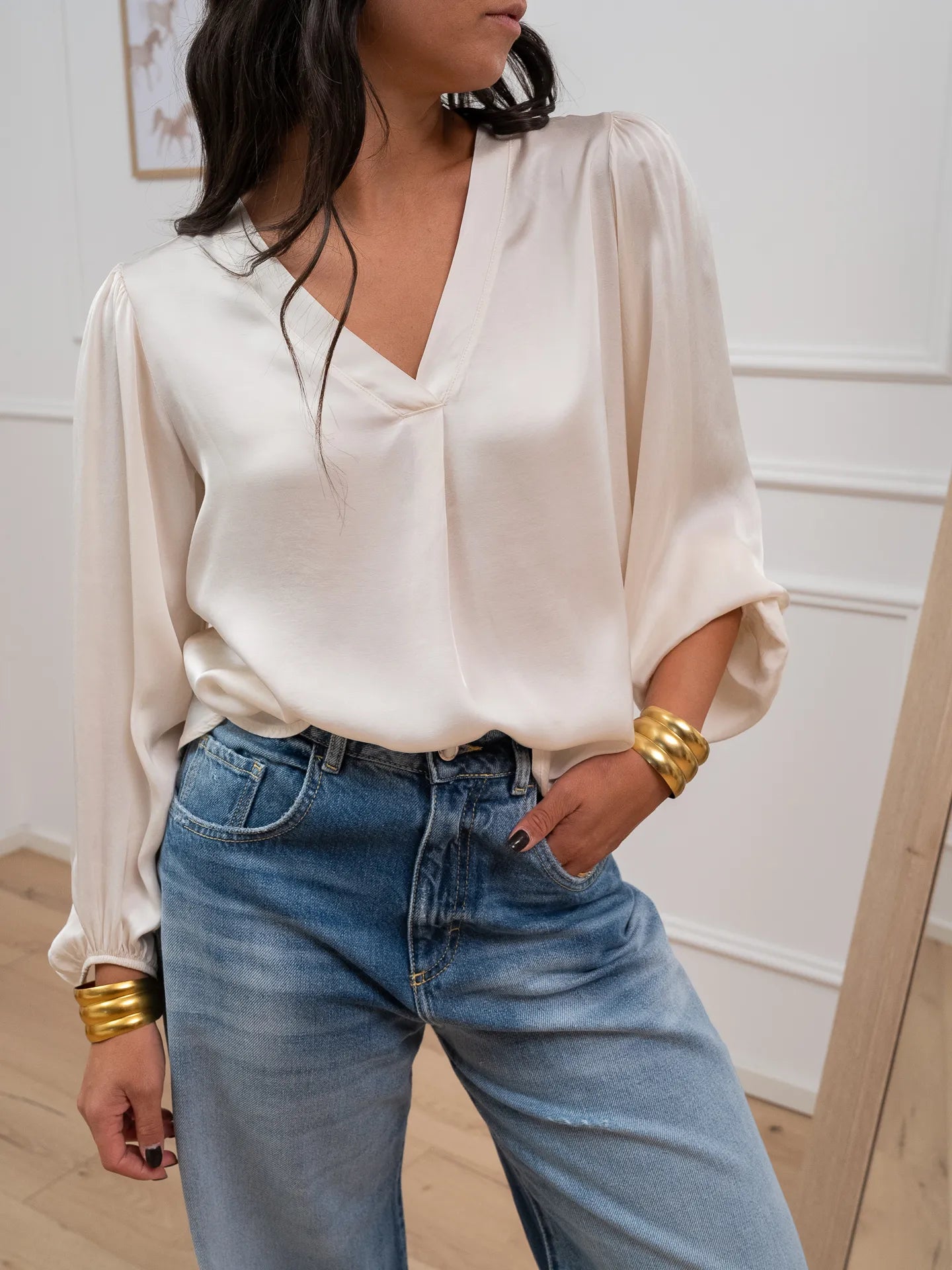 Blusa scollo a v burro manica balloon - HaveOne