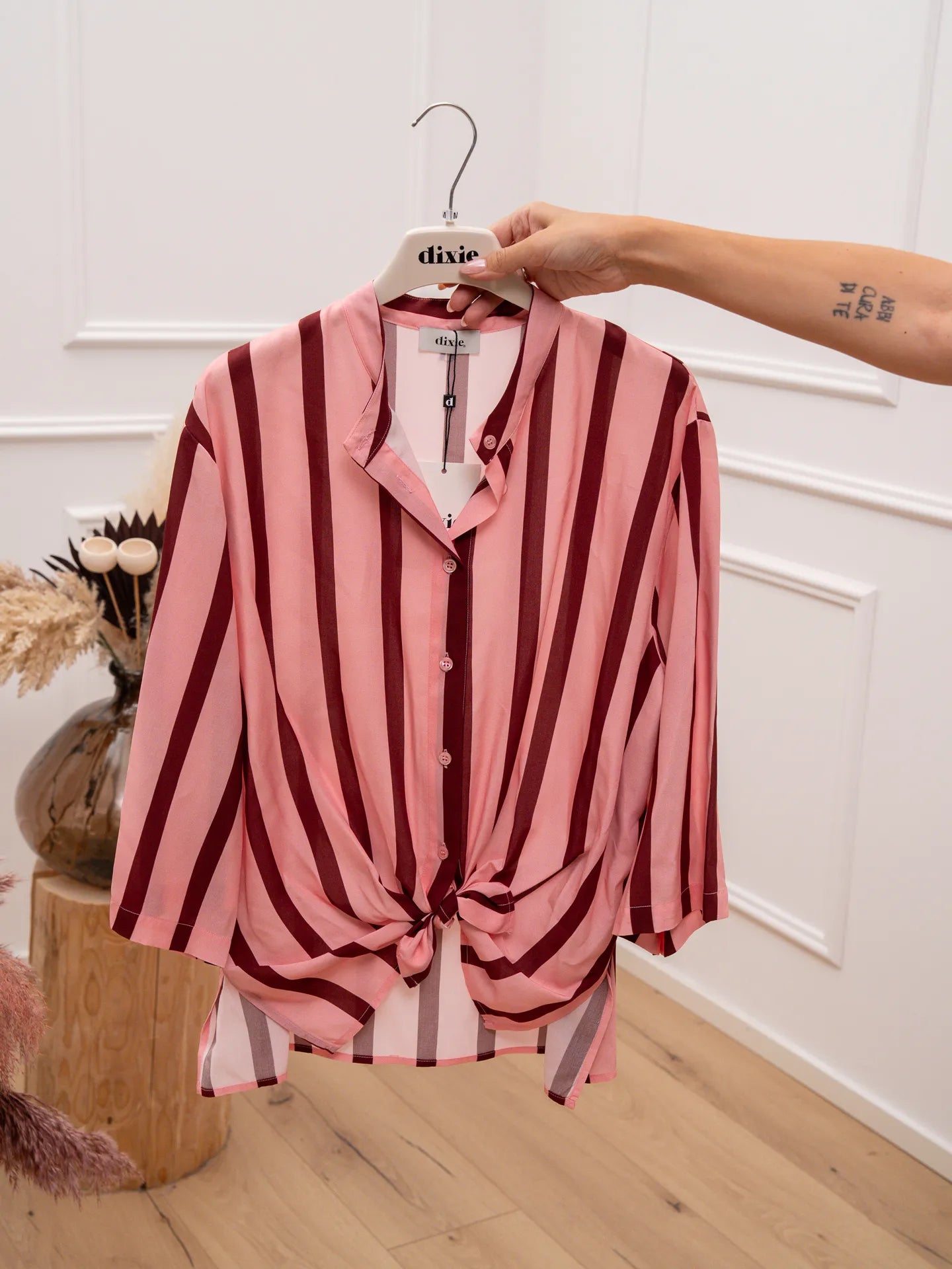 Camicia rigata rosa e moro con nodo - Dixie