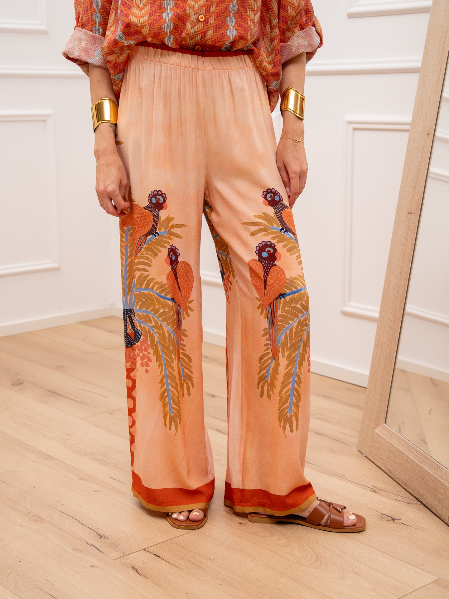 Pantaloni fluidi Pavoni tabacco e arancio - HaveOne
