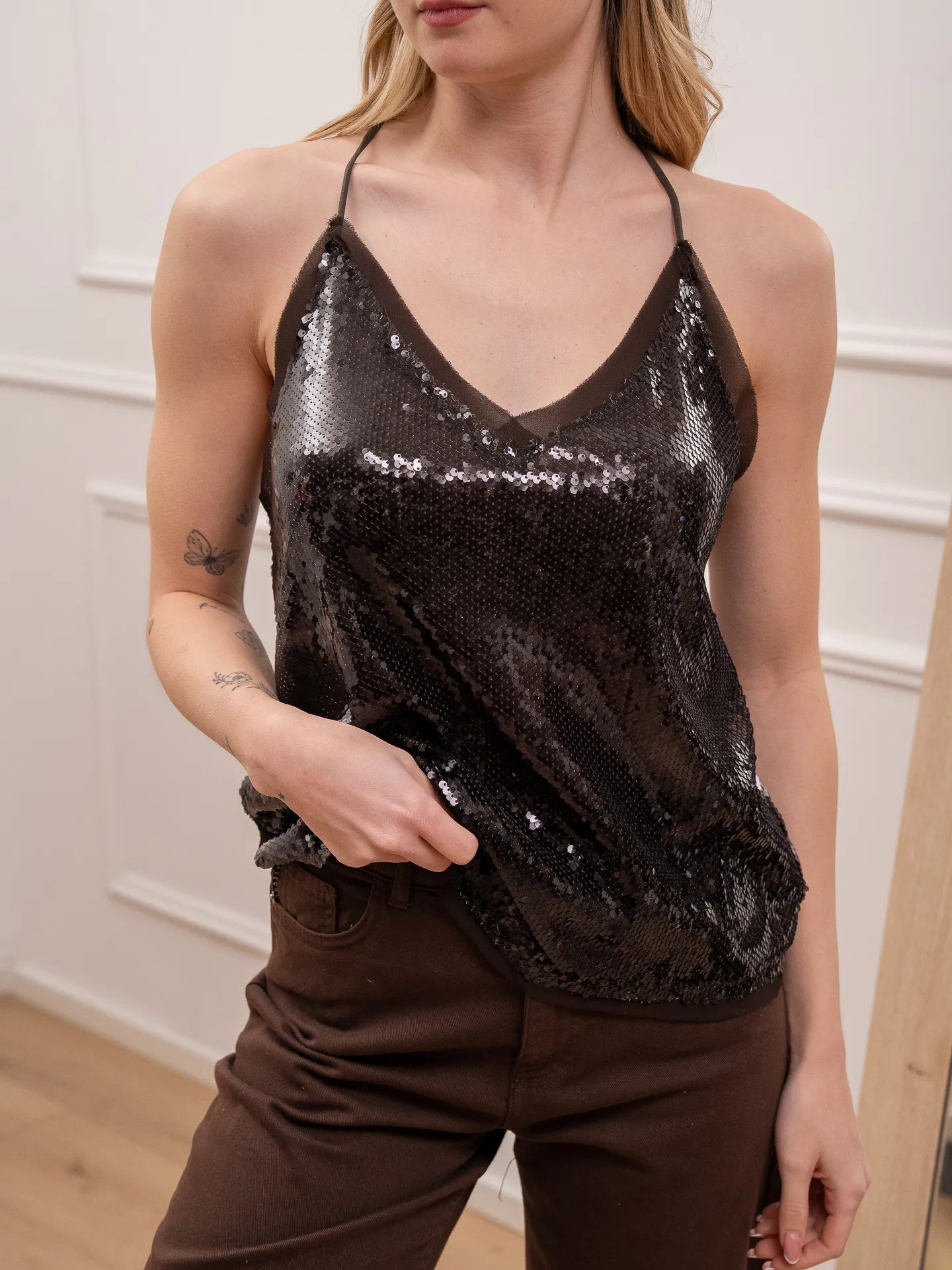 Top in paillettes moro profili in crepe - HaveOne