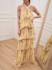 Vestito Peony limone a balze - Silence Limited
