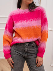 Maglia garzata a righe fucsia, bubble e arancio - HaveOne