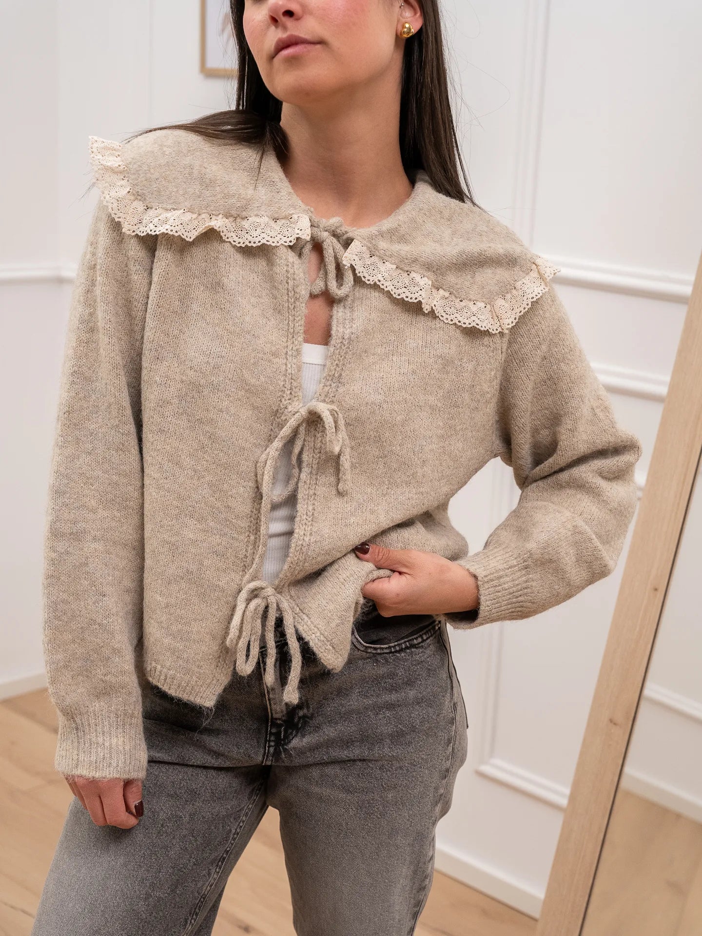 Cardigan sabbia con laccetti frontali - Glamorous