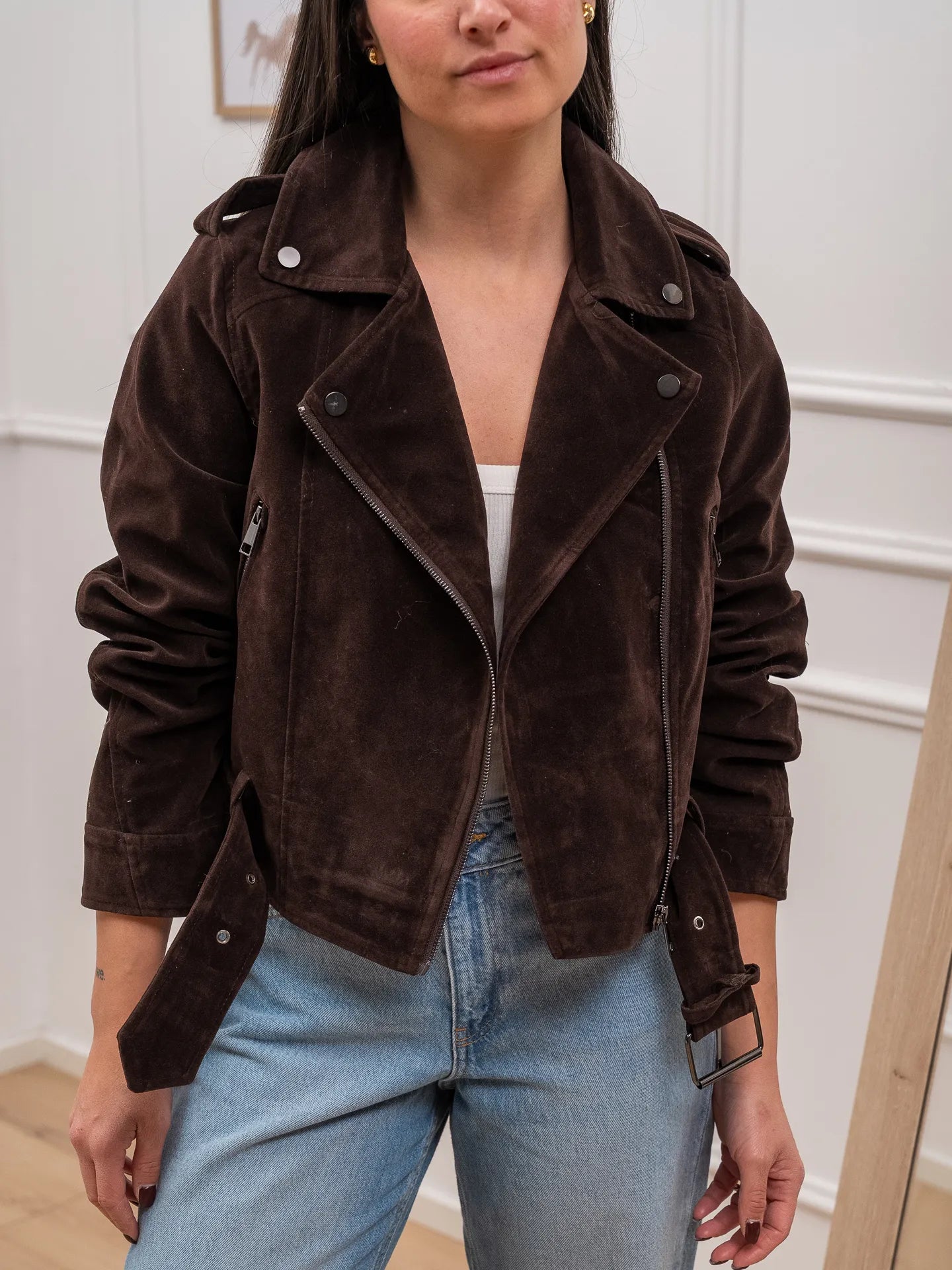 Chiodo stile biker scamosciato moro - Glamorous