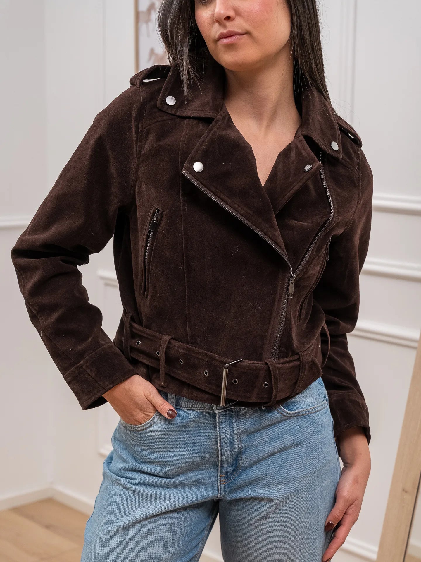 Chiodo stile biker scamosciato moro - Glamorous