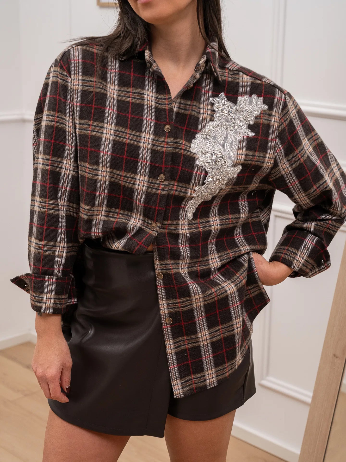 Camicia in flanella check moro con patch gioiello - HaveOne