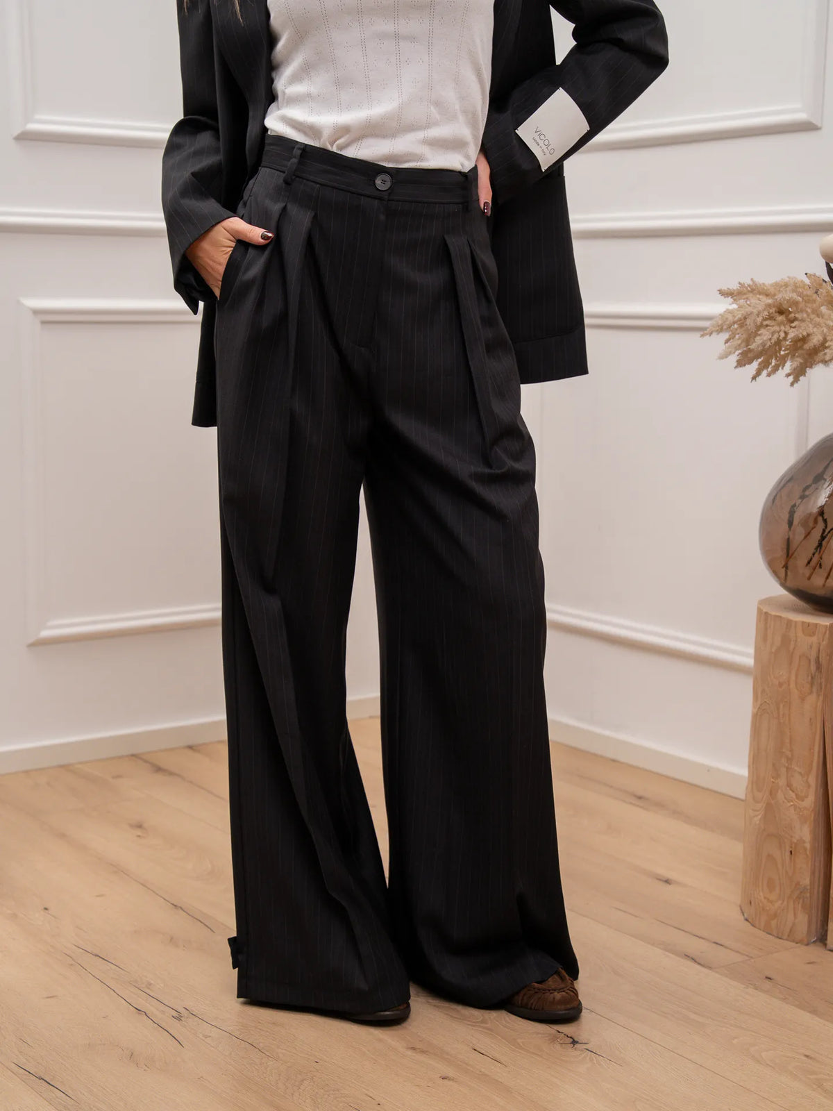 Pantaloni Couture gessati a palazzo - Vicolo