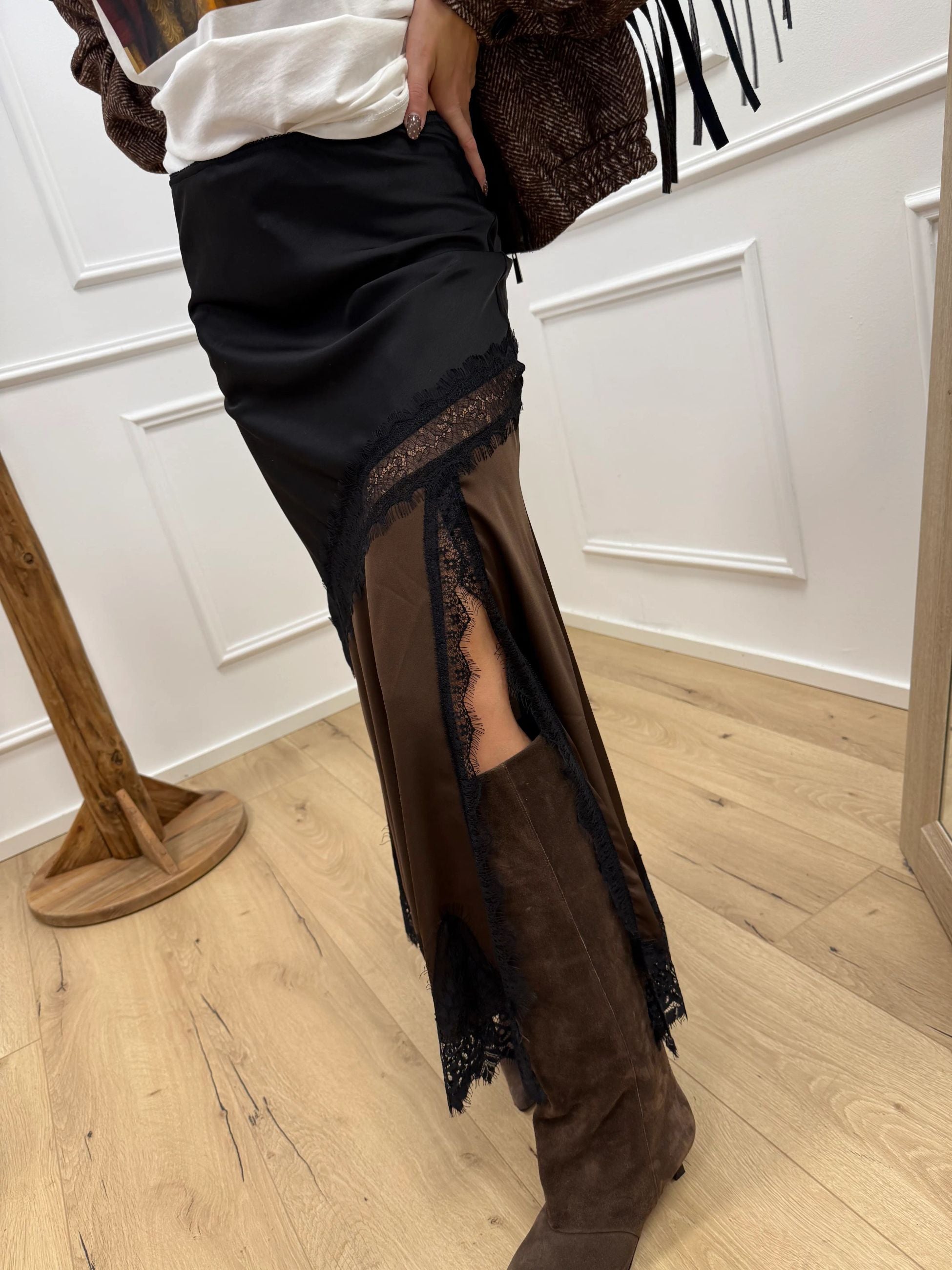 Gonna bicolor nera, moro con pizzo - Vicolo