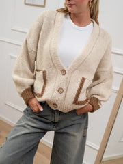 Cardigan calce con tasche camel - HaveOne