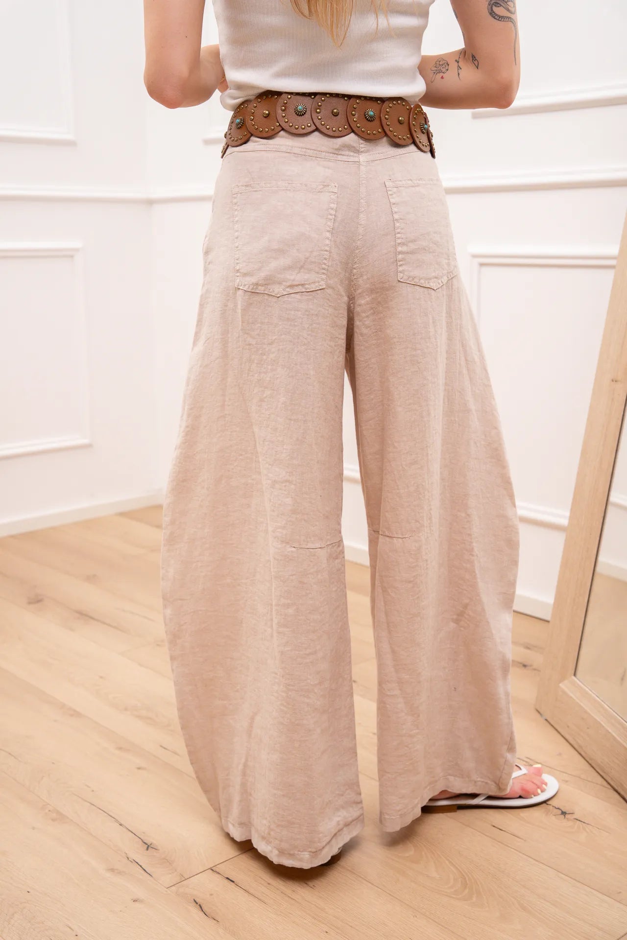 Pantaloni Louvre sabbia 100% lino - Tensione In