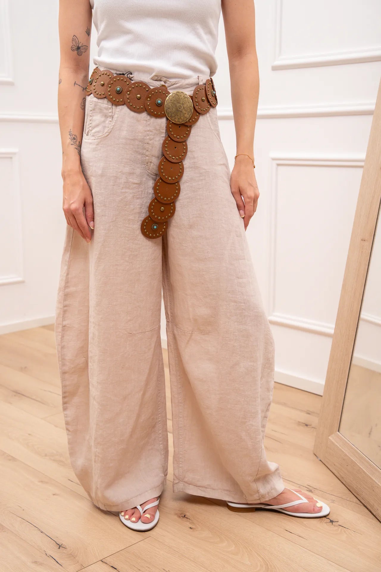 Pantaloni Louvre sabbia 100% lino - Tensione In