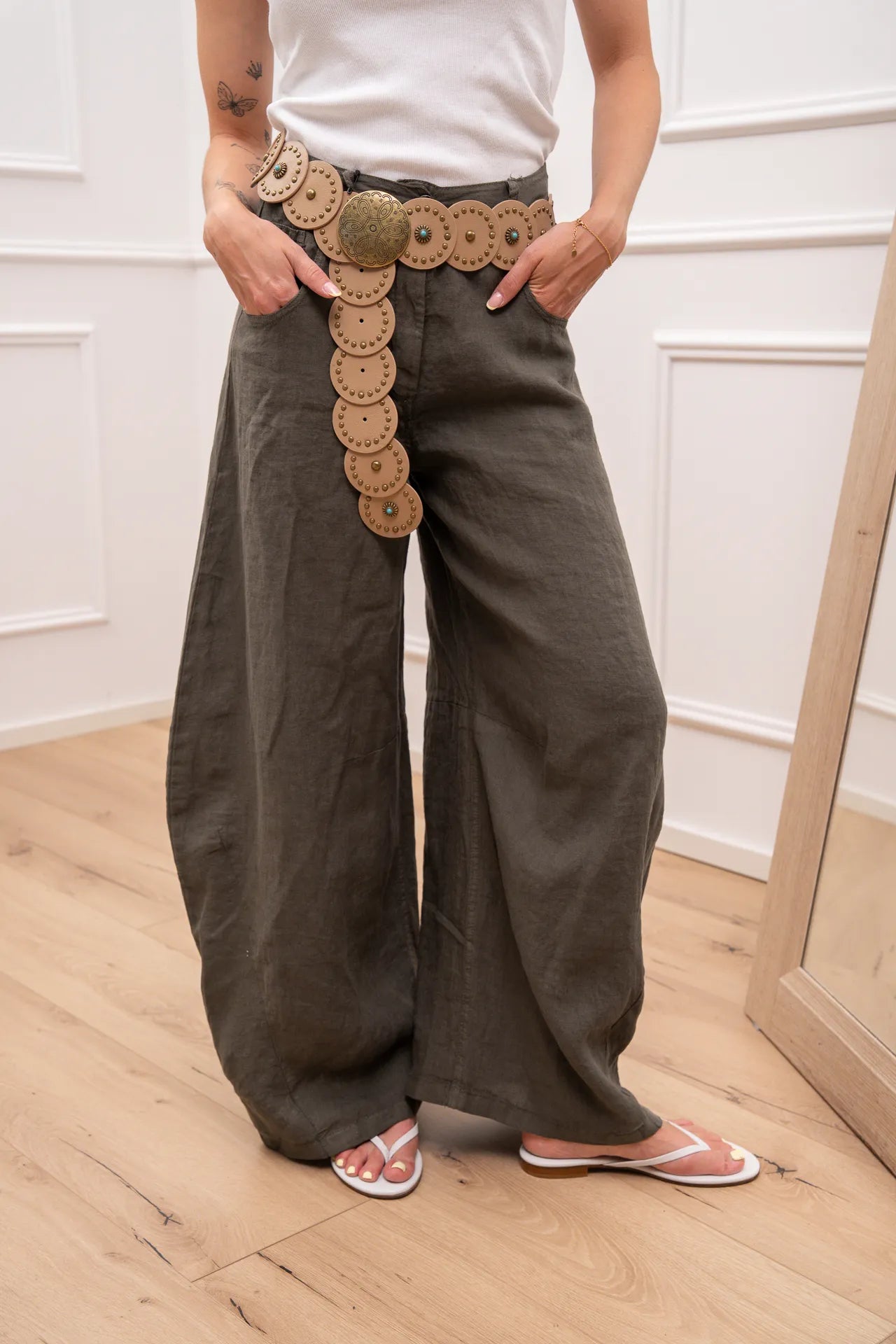 Pantaloni Louvre militare 100% lino - Tensione In