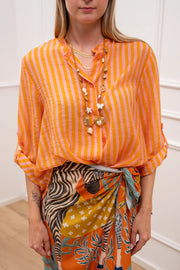 Camicia riga sottile arancio e rosa in lyocell - HaveOne