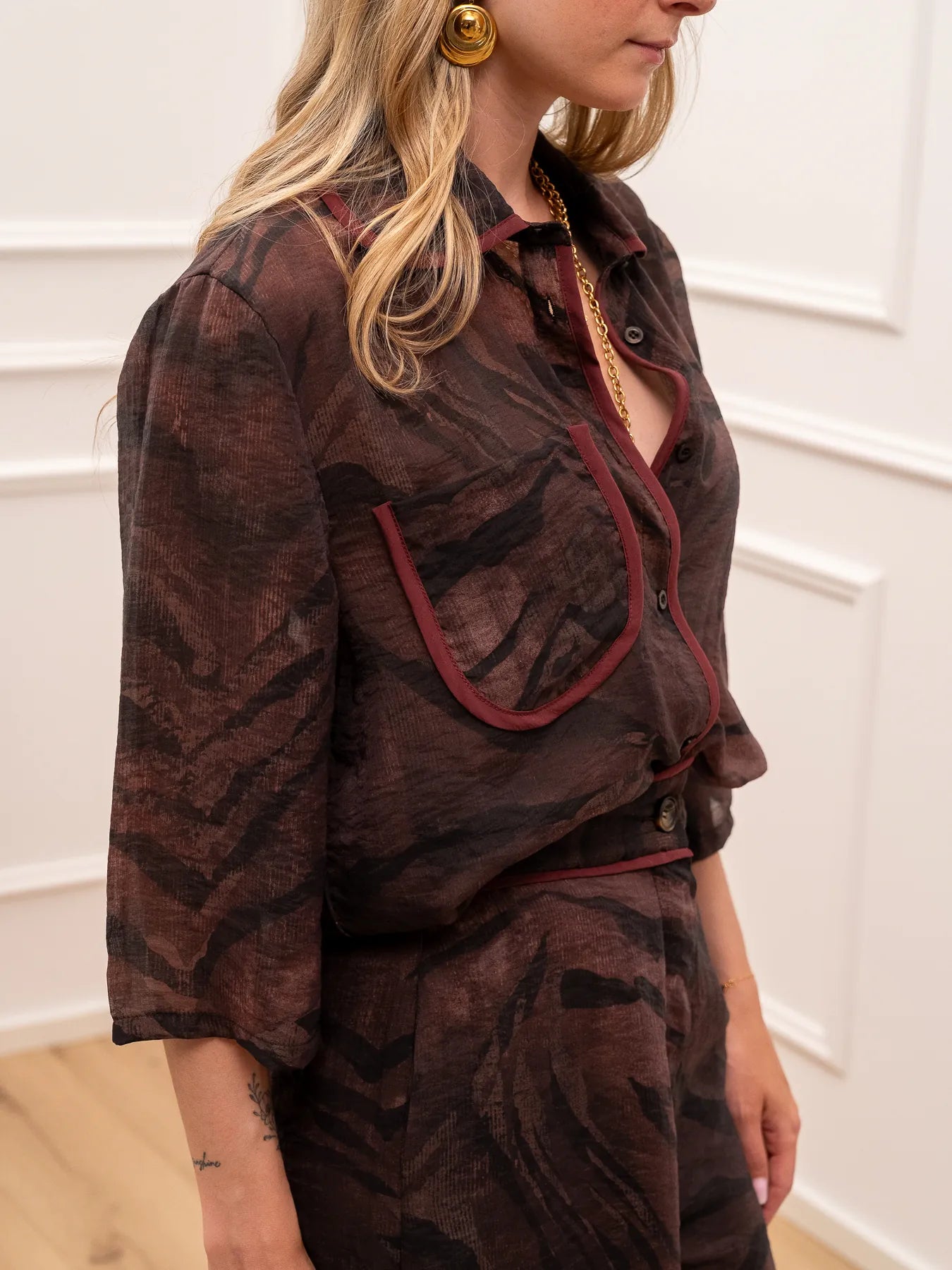 Camicia Safari moka e nera con piping - HaveOne
