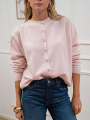 Cardigan rosa scollo coreana con bottoncini - Kontatto