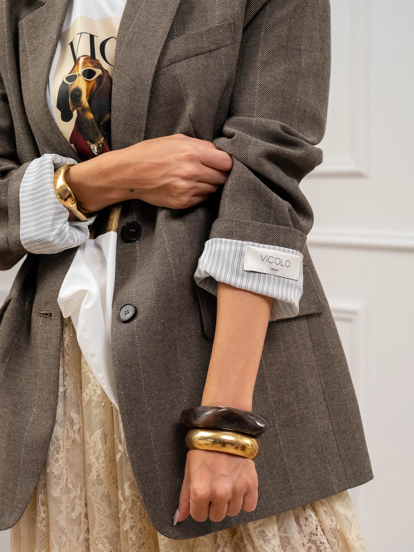 Giacca spigata nocciola patch logo - Vicolo