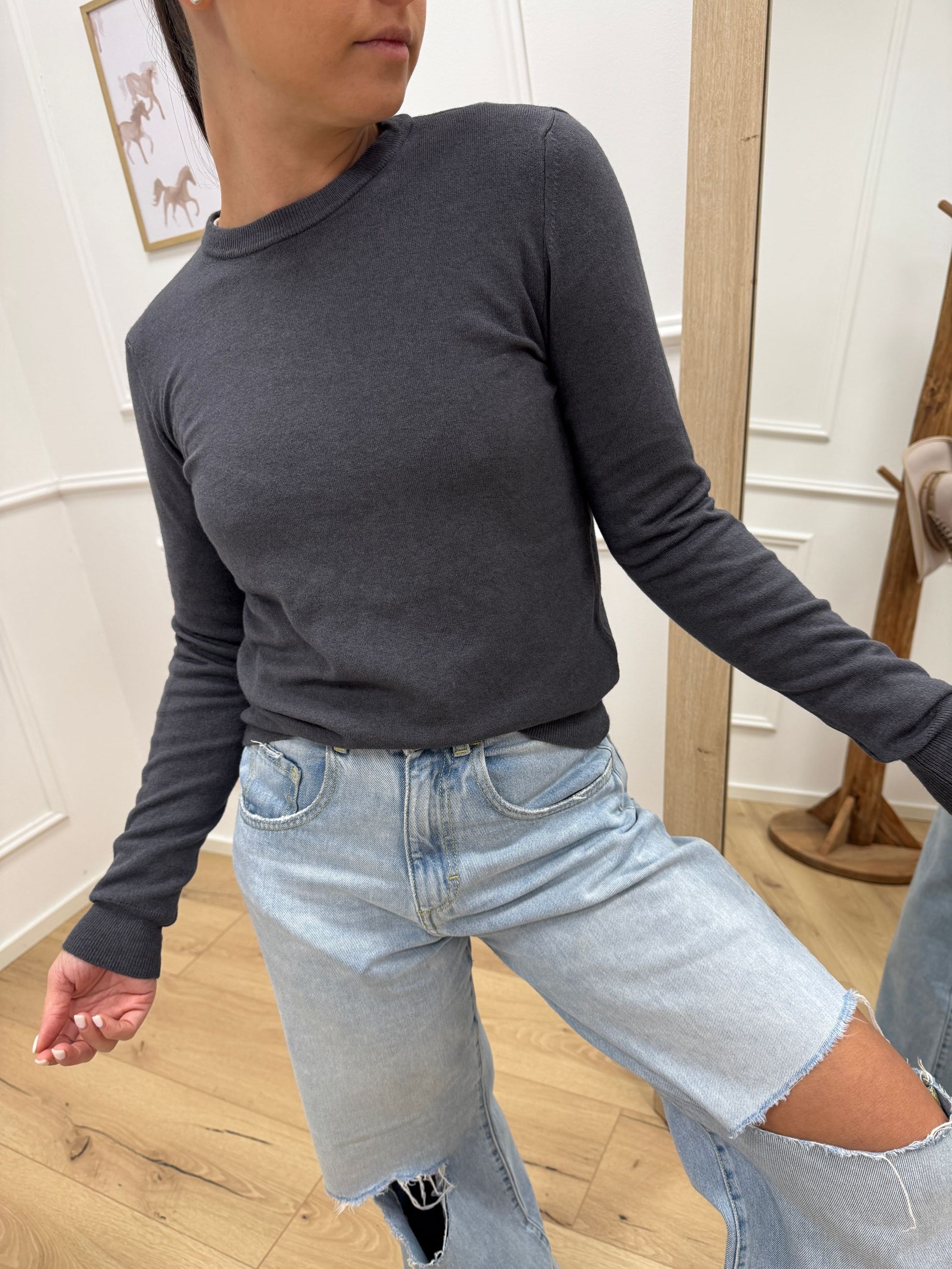 Maglia basic girocollo grigia in viscosa - HaveOne