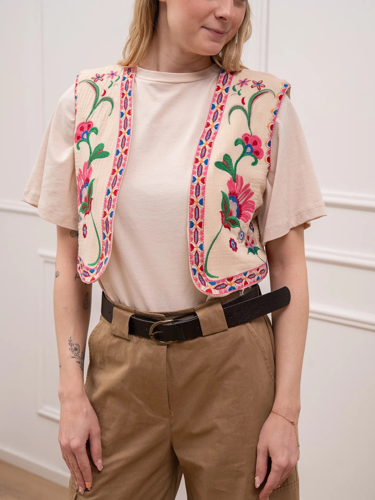 Gilet crema Maiorca con ricami - Vicolo