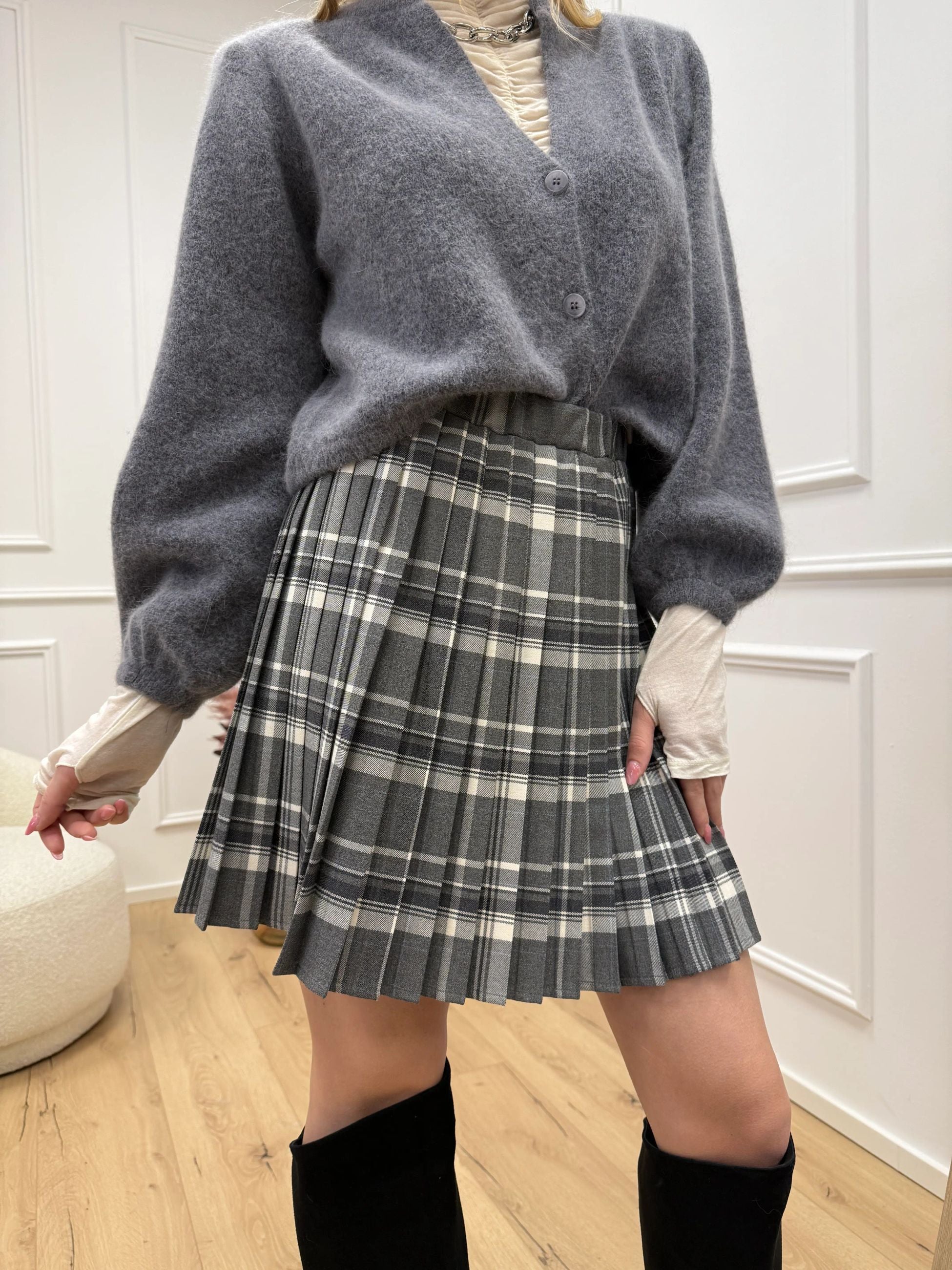 Gonna mini "Ginny" tartan grigia e panna - Vicolo