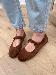 Ballerina cuoio scamosciata cinturino arricciato - Divine Follie