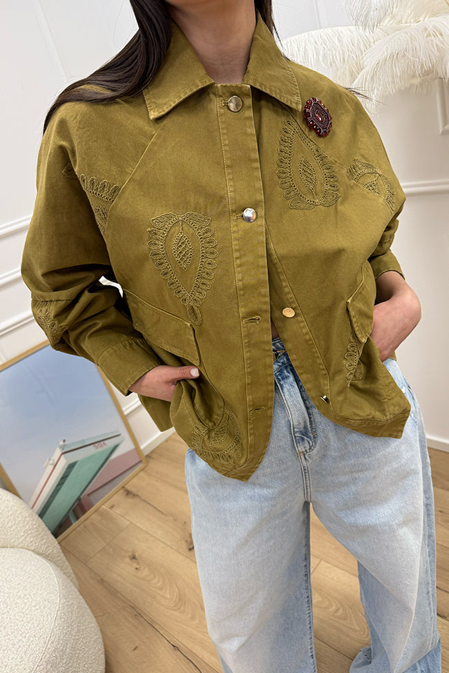 Giacca sahariana safari con ricami e spille - Vicolo