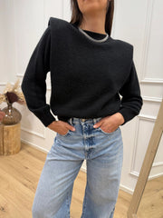 Maglia baby alpaca nera con spalle imbottite - Dixie