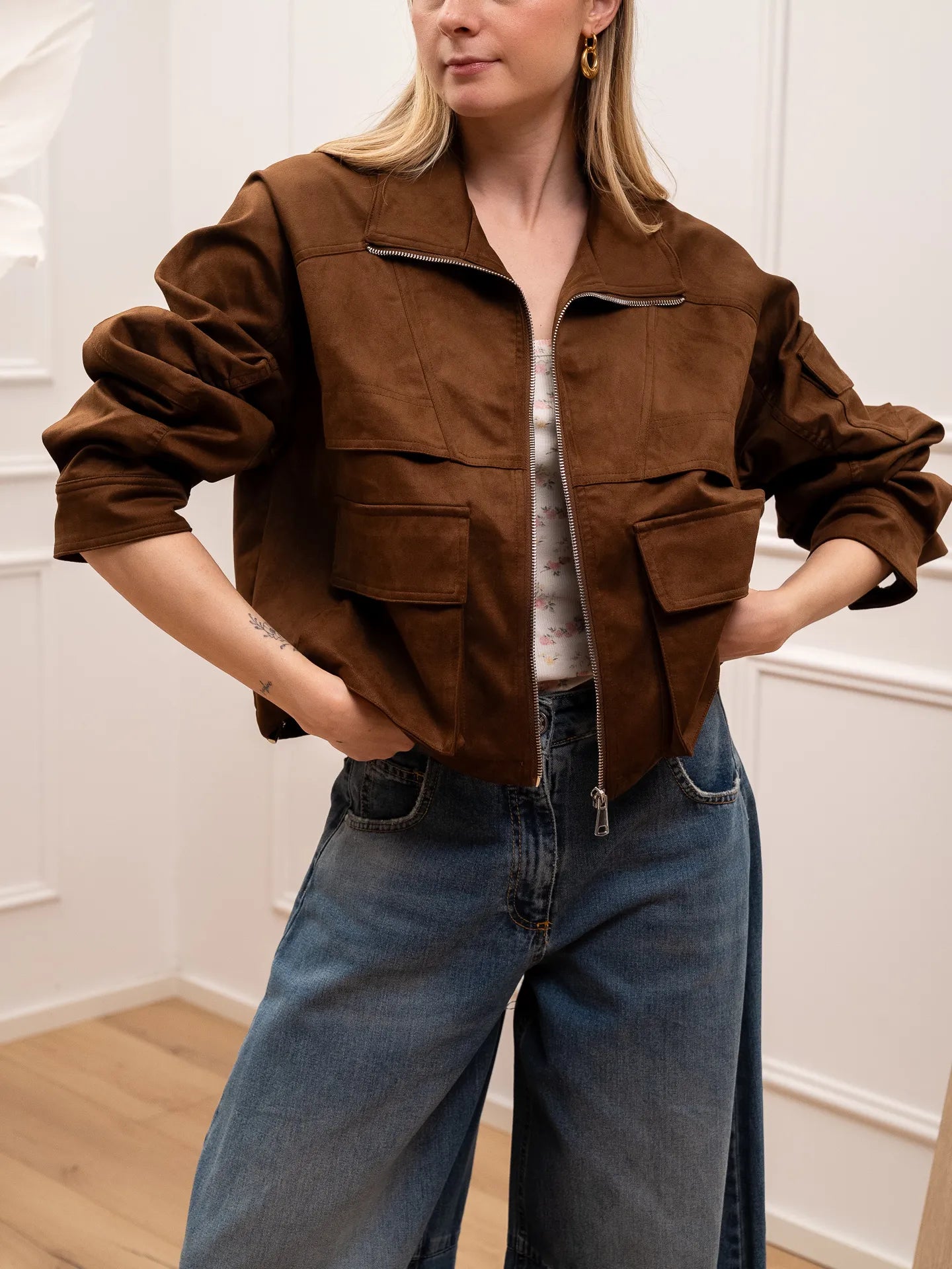 Bomber scamosciato cuoio multi tasche - Vicolo