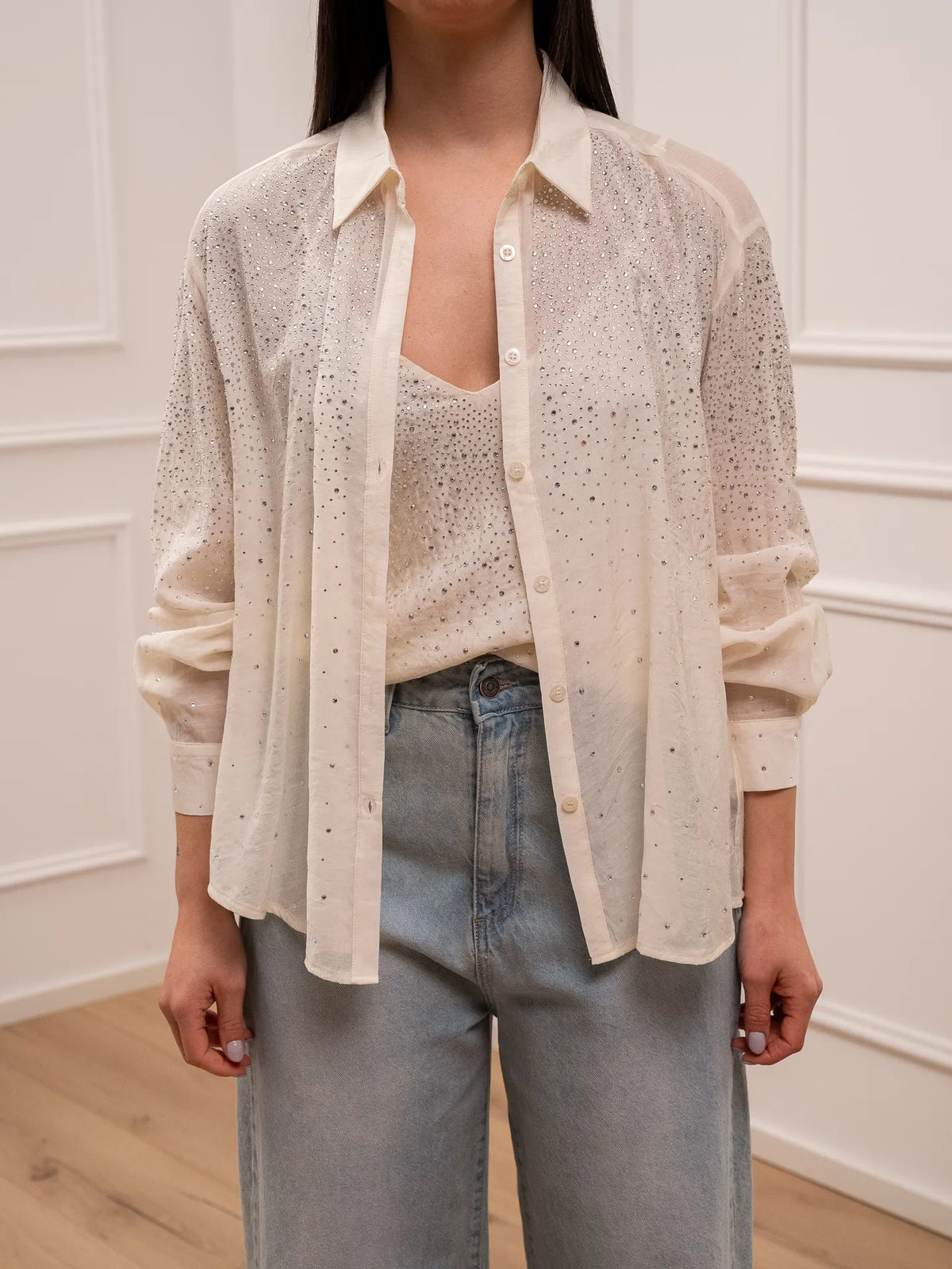 Camicia crema in mussola con strass - You Decide
