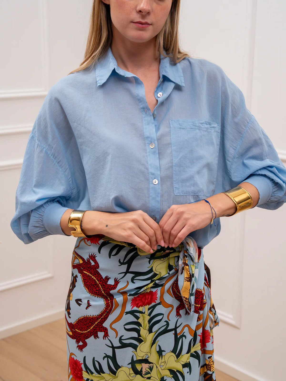 Camicia Tasca celeste in mussola - Tensione In